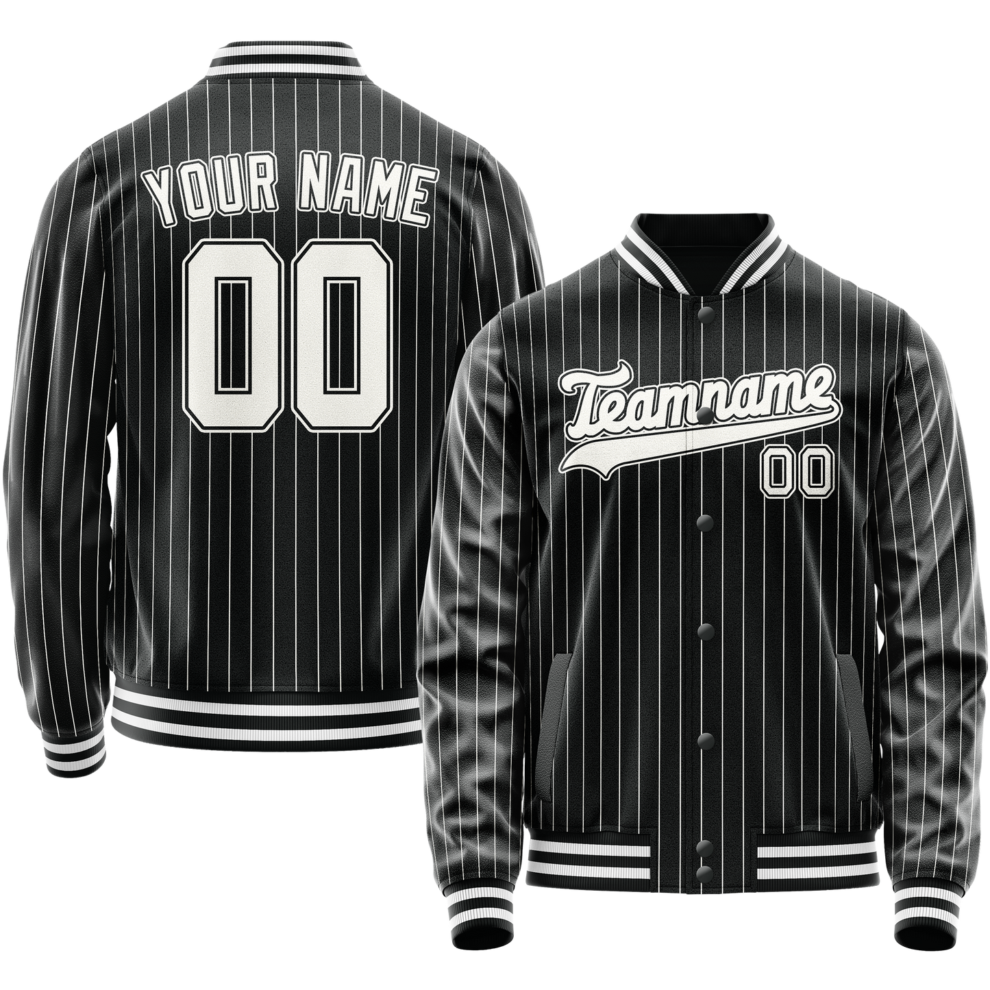 Custom Black White Gray Pinstripe Varsity Letterman Jacket