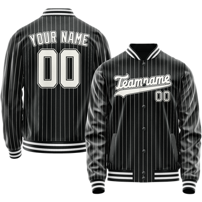 Custom Black White Gray Pinstripe Varsity Letterman Jacket