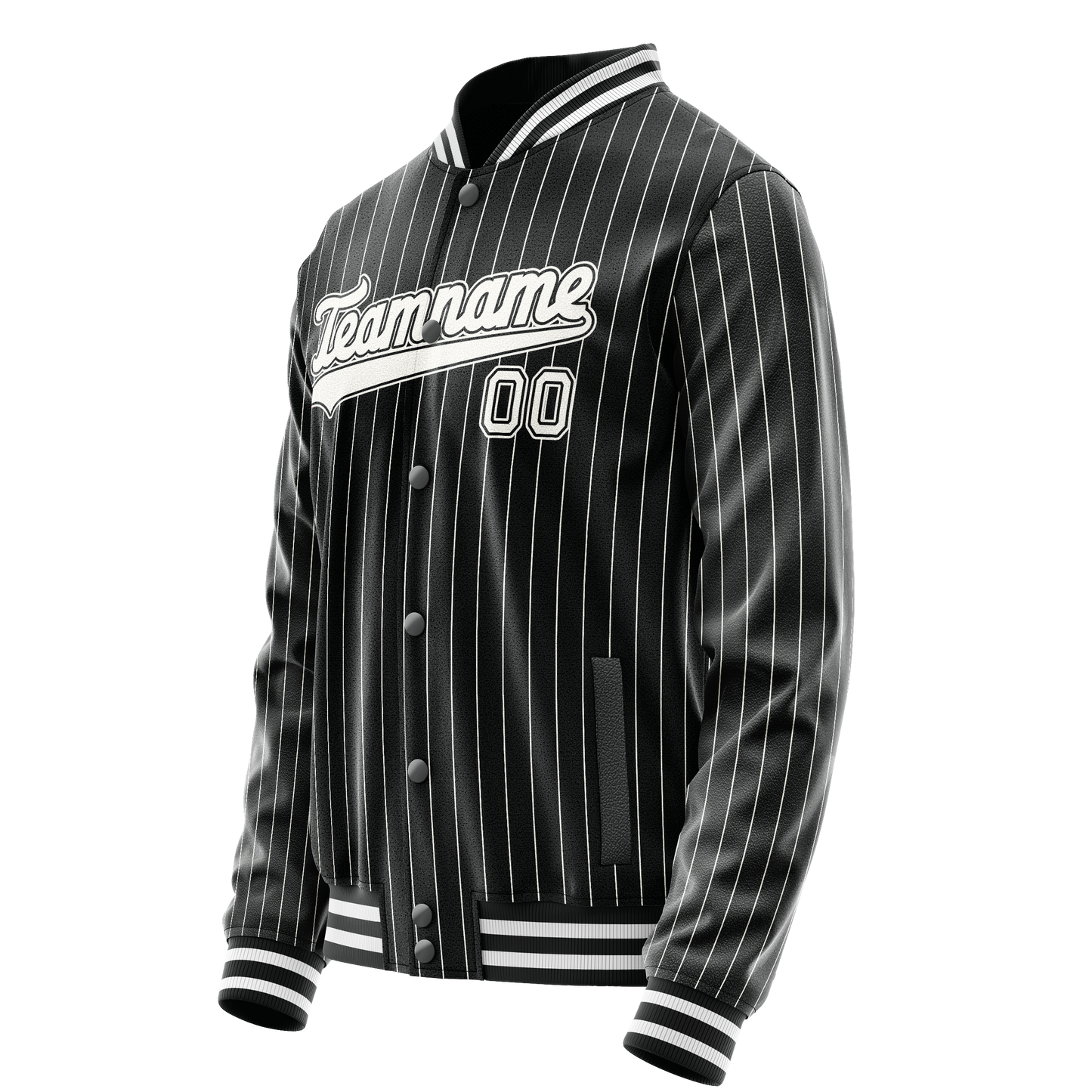 Custom Black White Gray Pinstripe Varsity Letterman Jacket