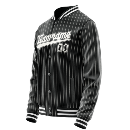 Custom Black White Gray Pinstripe Varsity Letterman Jacket