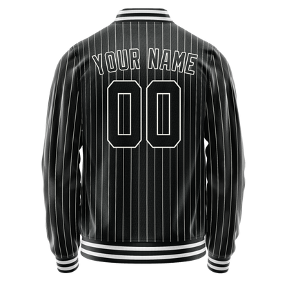 Custom Black White White Pinstripe Varsity Letterman Jacket