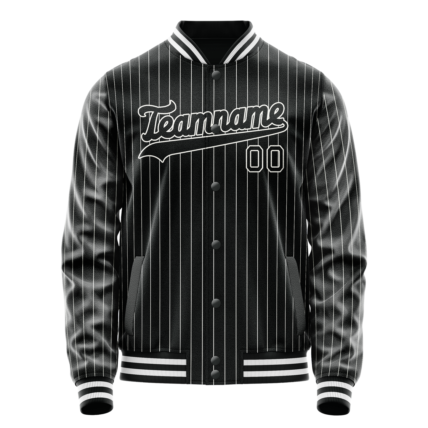 Custom Black White White Pinstripe Varsity Letterman Jacket