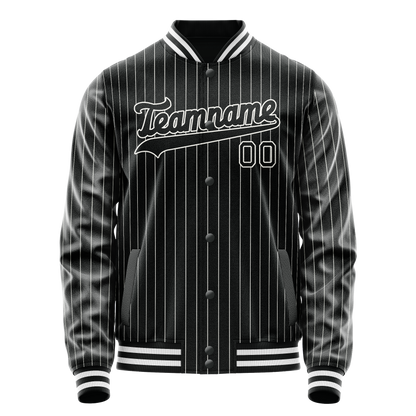 Custom Black White White Pinstripe Varsity Letterman Jacket