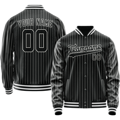 Custom Black White White Pinstripe Varsity Letterman Jacket
