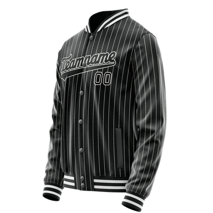 Custom Black White White Pinstripe Varsity Letterman Jacket