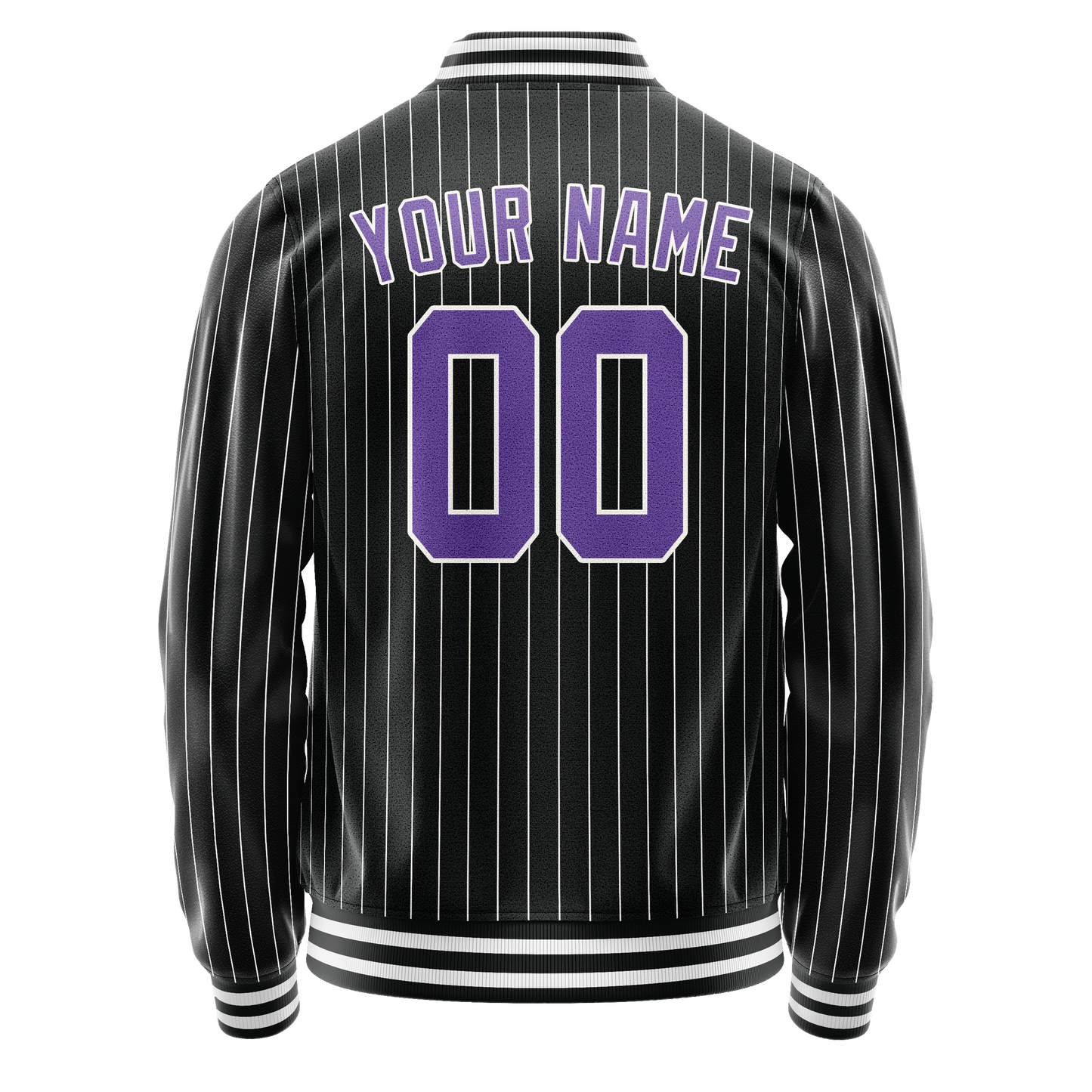 Custom Black Purple Gray Pinstripe Varsity Letterman Jacket