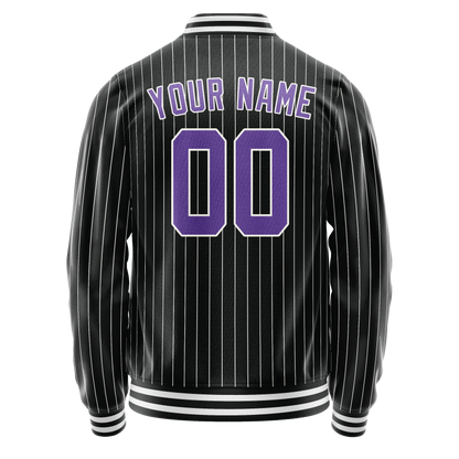 Custom Black Purple Gray Pinstripe Varsity Letterman Jacket