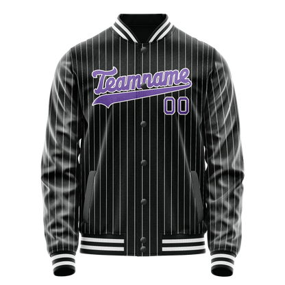 Custom Black Purple Gray Pinstripe Varsity Letterman Jacket