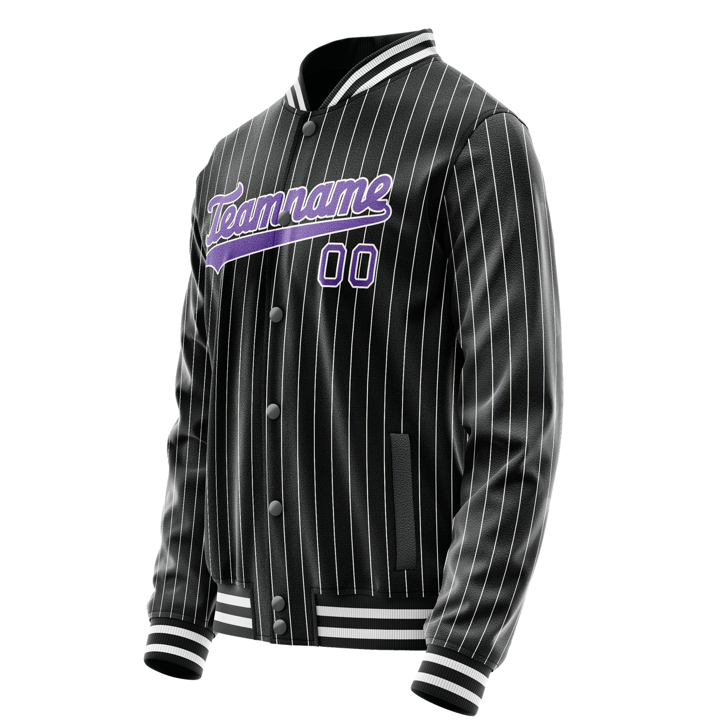 Custom Black Purple Gray Pinstripe Varsity Letterman Jacket