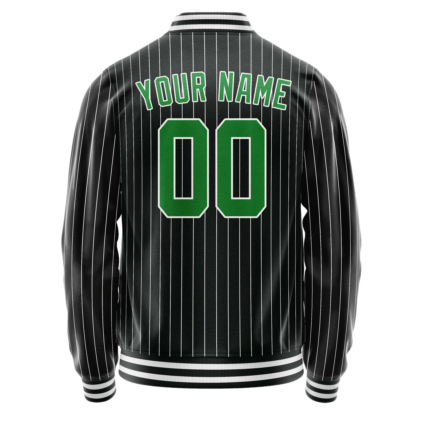 Custom Black Neon-Green Gray Pinstripe Varsity Letterman Jacket