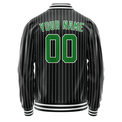 Custom Black Neon-Green Gray Pinstripe Varsity Letterman Jacket