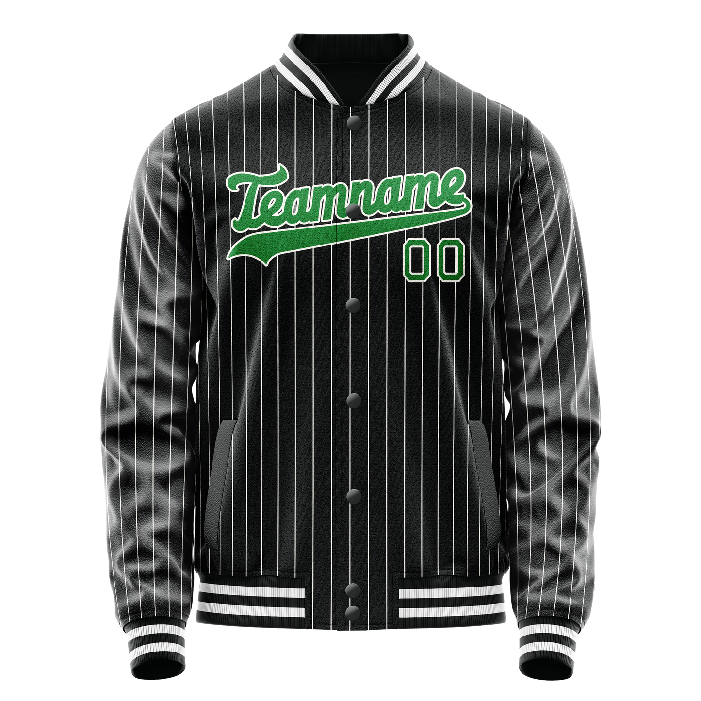 Custom Black Neon-Green Gray Pinstripe Varsity Letterman Jacket