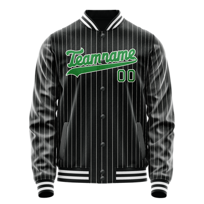 Custom Black Neon-Green Gray Pinstripe Varsity Letterman Jacket