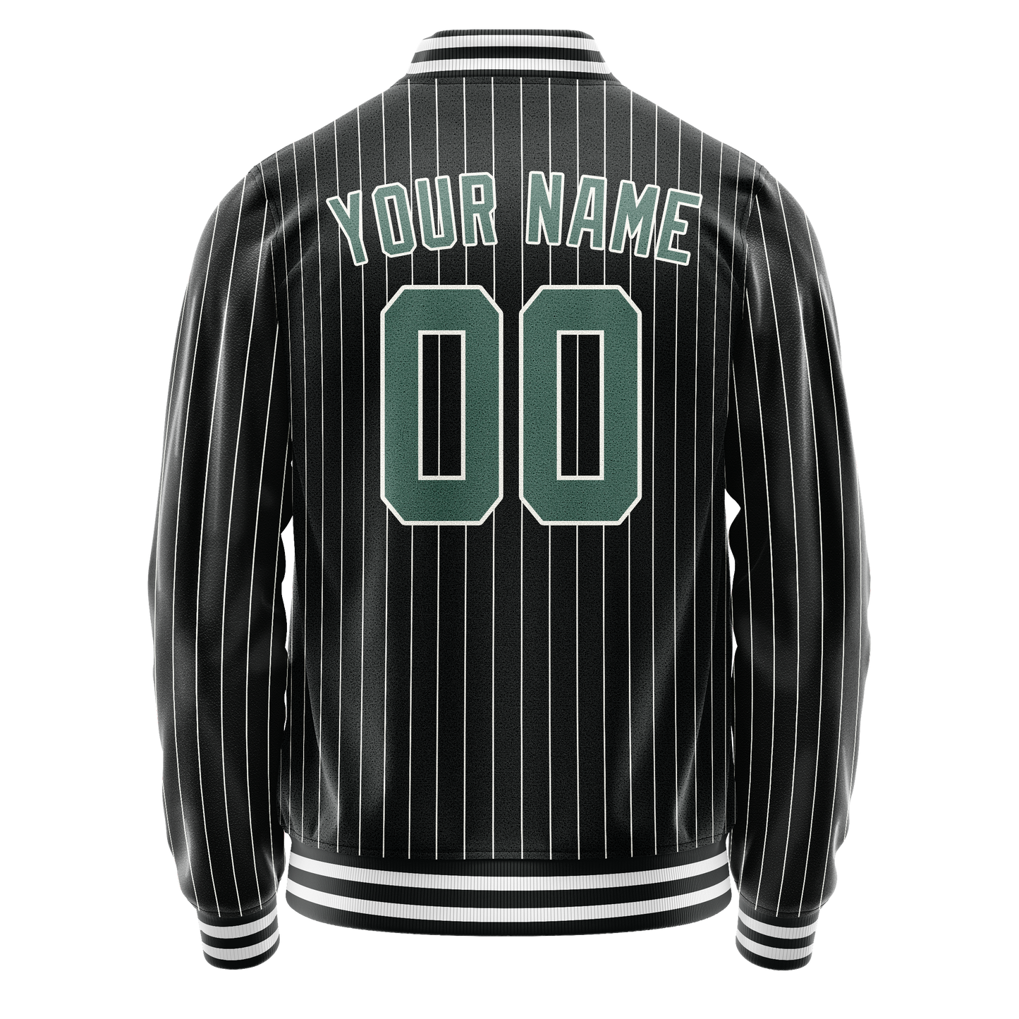 Custom Black Teal Gray Pinstripe Varsity Letterman Jacket