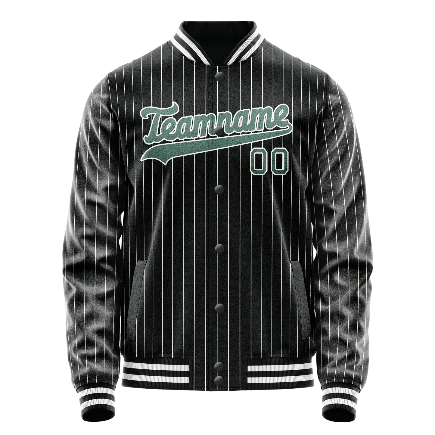 Custom Black Teal Gray Pinstripe Varsity Letterman Jacket