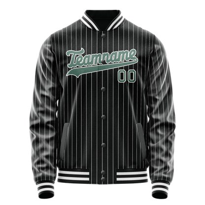 Custom Black Teal Gray Pinstripe Varsity Letterman Jacket