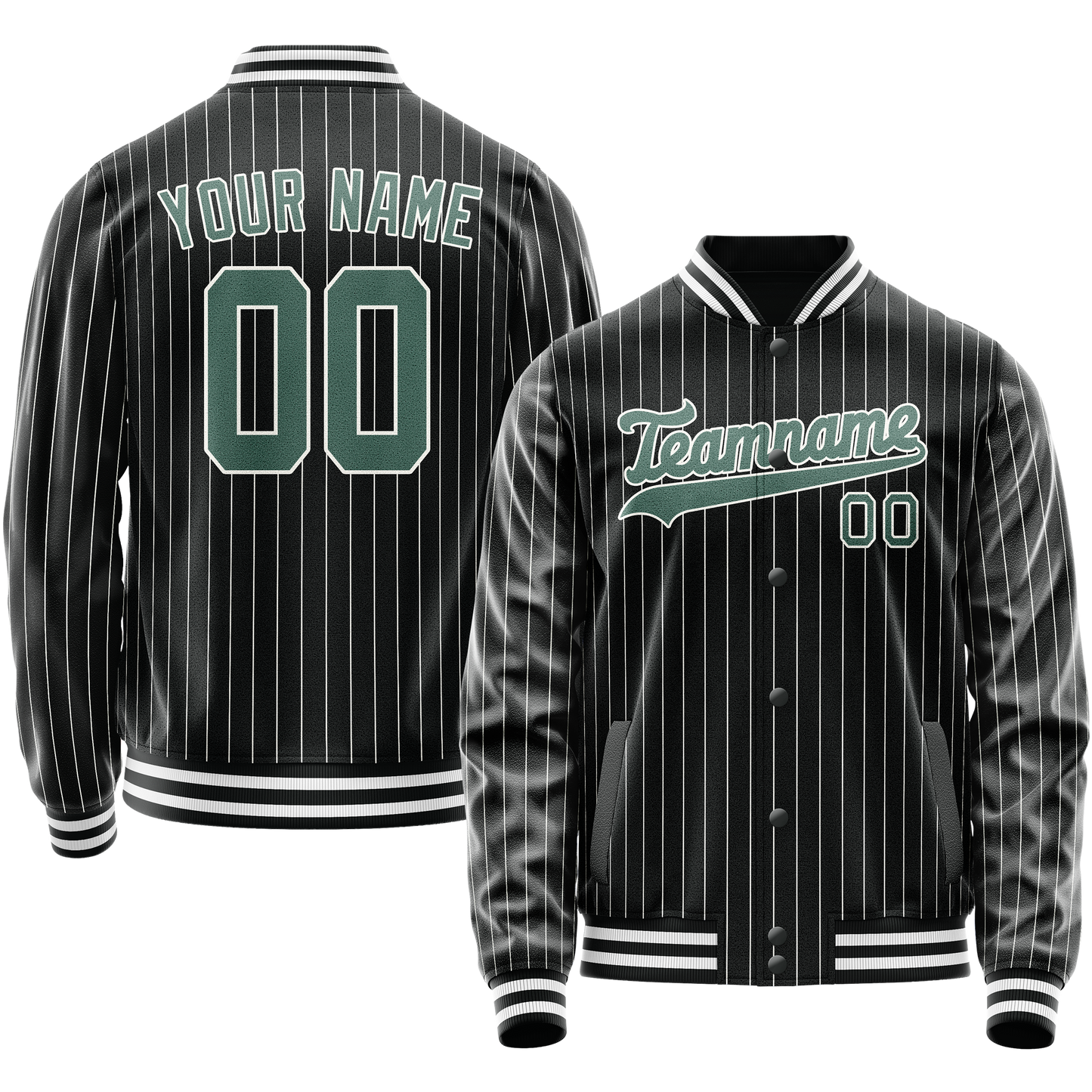 Custom Black Teal Gray Pinstripe Varsity Letterman Jacket