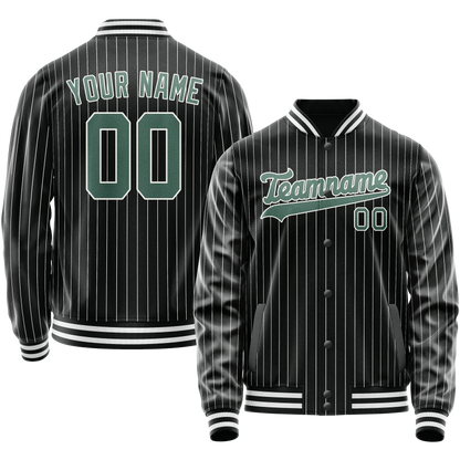 Custom Black Teal Gray Pinstripe Varsity Letterman Jacket