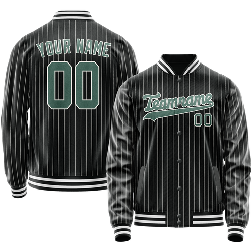 Custom Black Teal Gray Pinstripe Varsity Letterman Jacket