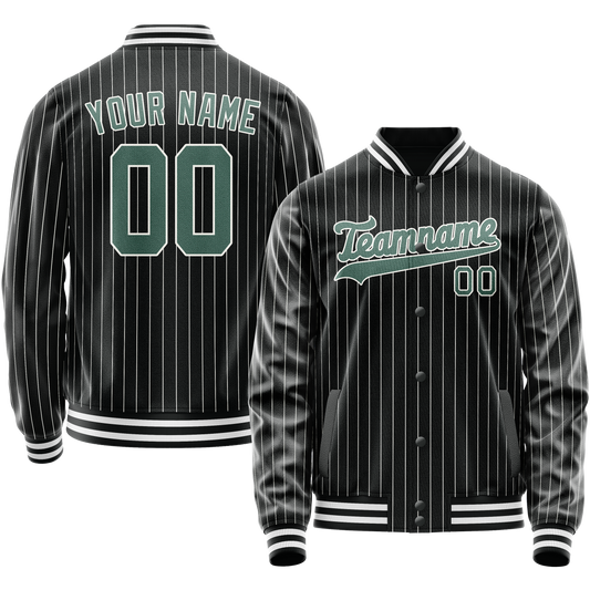 Custom Black Teal Gray Pinstripe Varsity Letterman Jacket