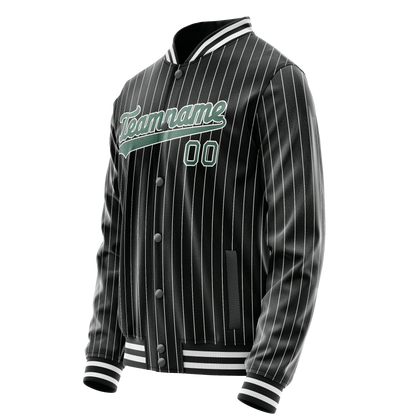 Custom Black Teal Gray Pinstripe Varsity Letterman Jacket