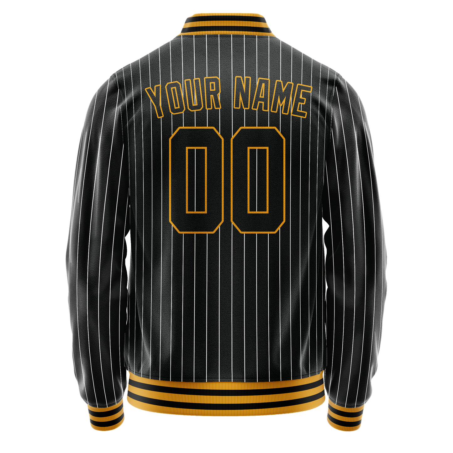 Custom Black Gold Gray Pinstripe Varsity Letterman Jacket