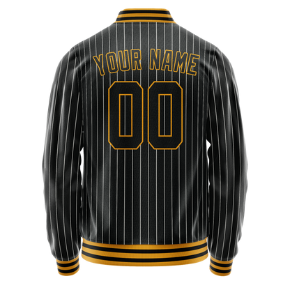 Custom Black Gold Gray Pinstripe Varsity Letterman Jacket