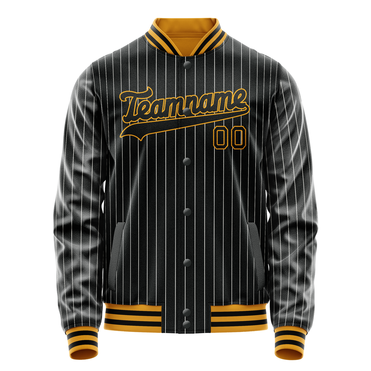 Custom Black Gold Gray Pinstripe Varsity Letterman Jacket