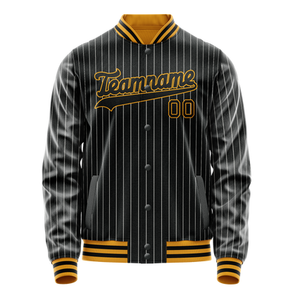 Custom Black Gold Gray Pinstripe Varsity Letterman Jacket