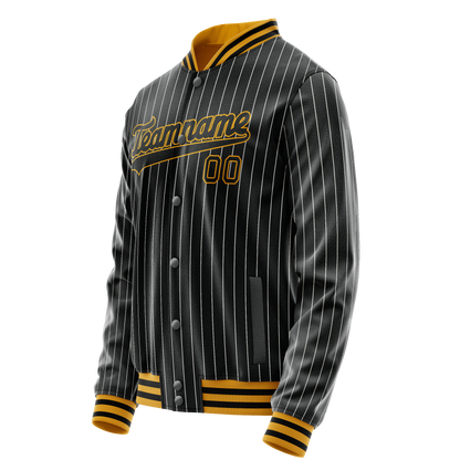 Custom Black Gold Gray Pinstripe Varsity Letterman Jacket