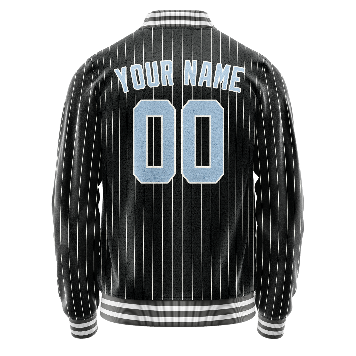 Custom Black Light-Blue Gray Pinstripe Varsity Letterman Jacket