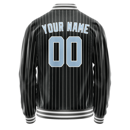 Custom Black Light-Blue Gray Pinstripe Varsity Letterman Jacket