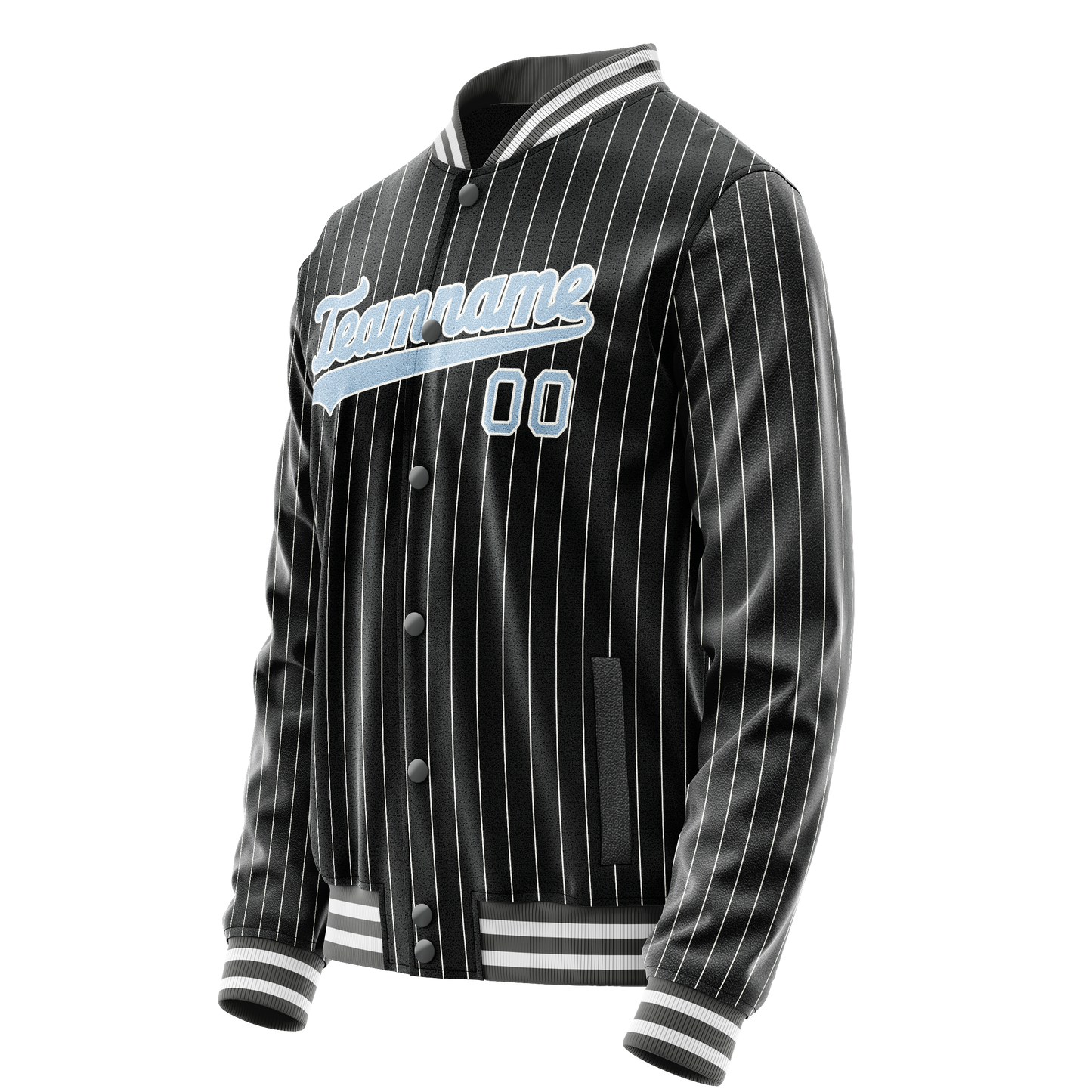 Custom Black Light-Blue Gray Pinstripe Varsity Letterman Jacket
