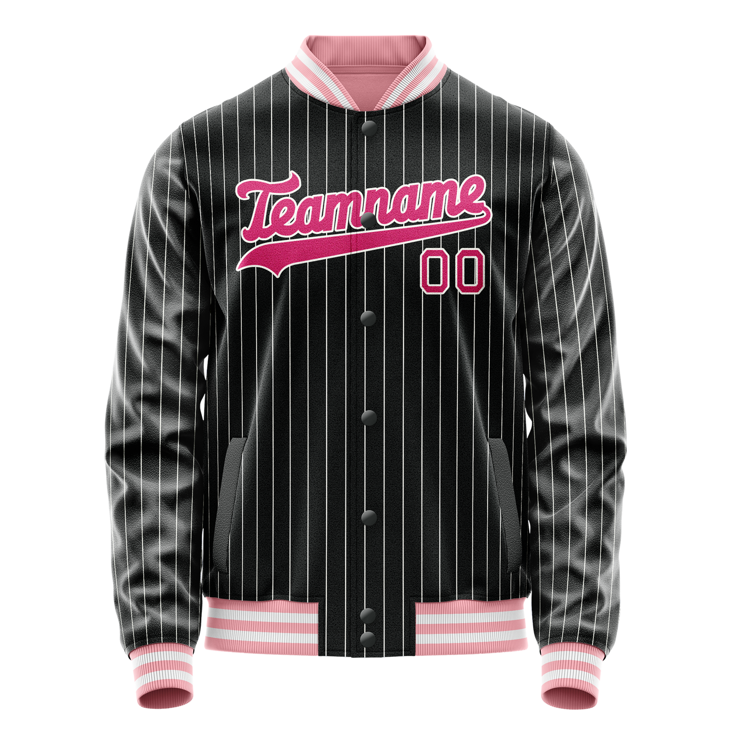 Custom Black Pink Gray Pinstripe Varsity Letterman Jacket