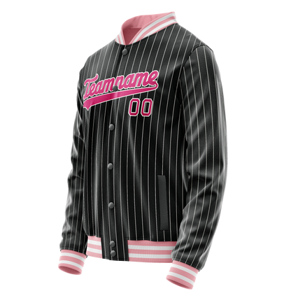 Custom Black Pink Gray Pinstripe Varsity Letterman Jacket