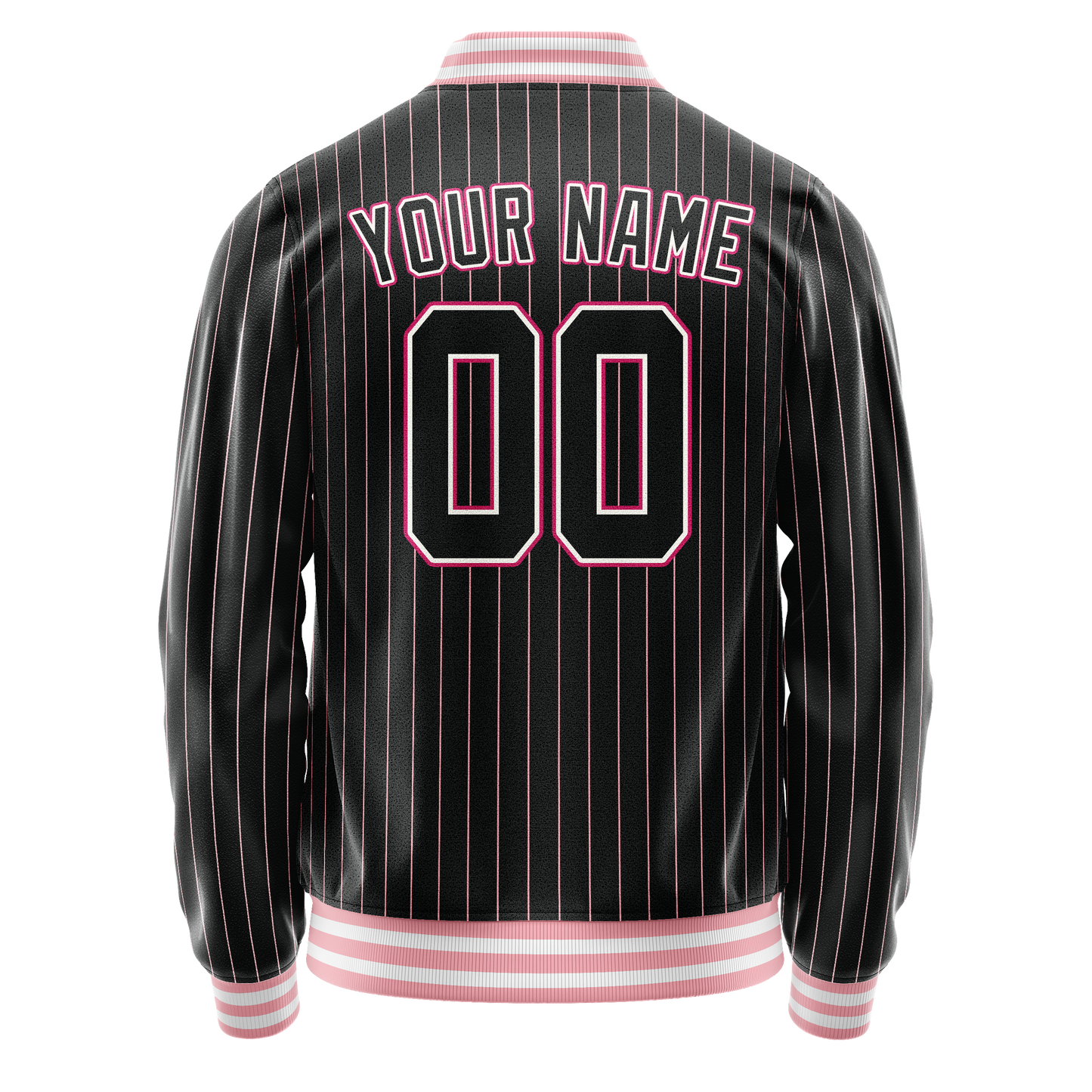 Custom Black Pink Pink Pinstripe Varsity Letterman Jacket