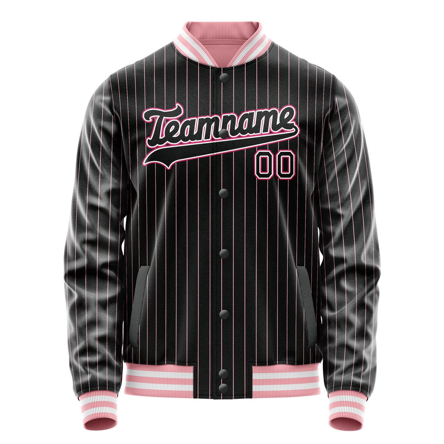 Custom Black Pink Pink Pinstripe Varsity Letterman Jacket