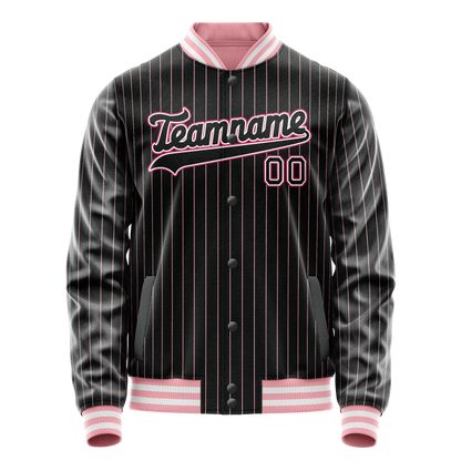 Custom Black Pink Pink Pinstripe Varsity Letterman Jacket