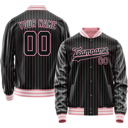 Custom Black Pink Pink Pinstripe Varsity Letterman Jacket