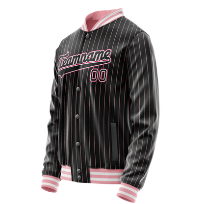 Custom Black Pink Pink Pinstripe Varsity Letterman Jacket