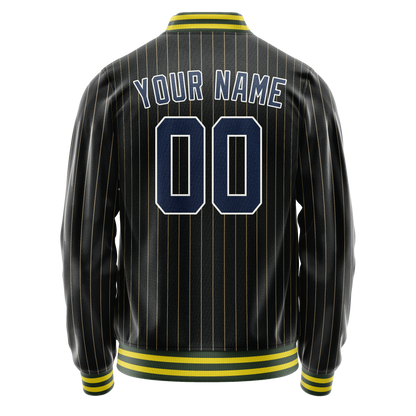 Custom Black Royal Old Gold Pinstripe Varsity Letterman Jacket