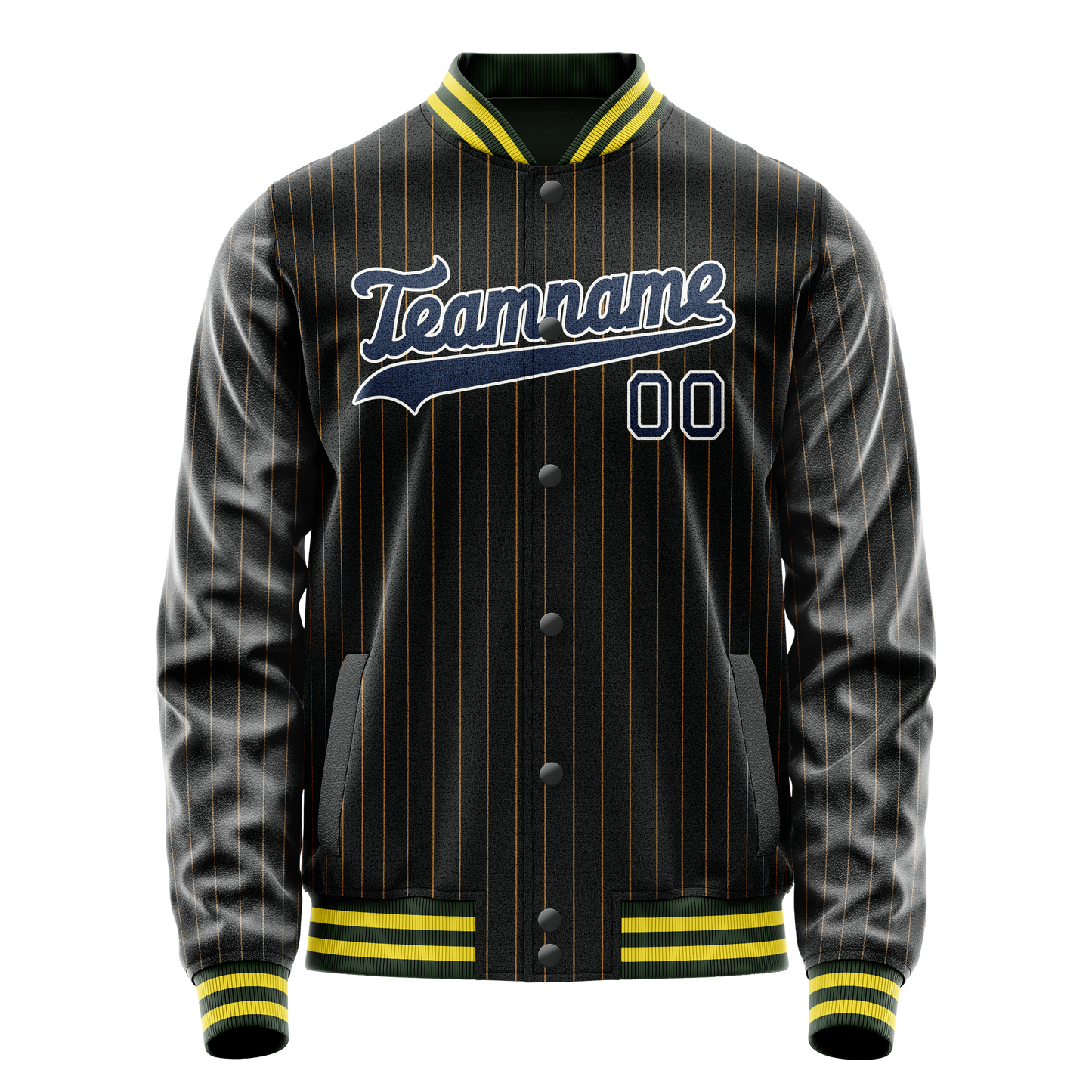 Custom Black Royal Old Gold Pinstripe Varsity Letterman Jacket