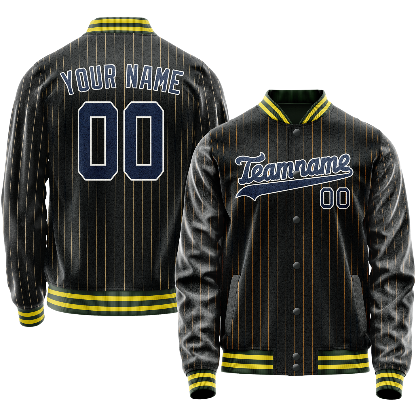 Custom Black Royal Old Gold Pinstripe Varsity Letterman Jacket