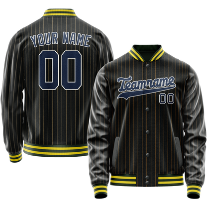 Custom Black Royal Old Gold Pinstripe Varsity Letterman Jacket