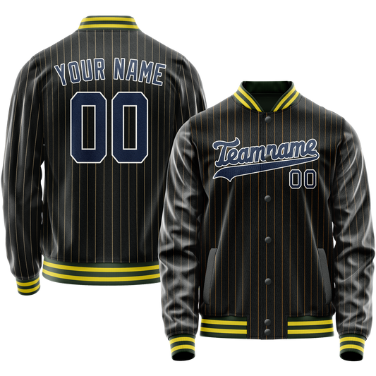 Custom Black Royal Old Gold Pinstripe Varsity Letterman Jacket