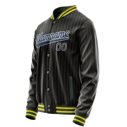 Custom Black Royal Old Gold Pinstripe Varsity Letterman Jacket