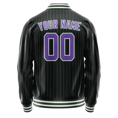 Custom Black Purple Teal Pinstripe Varsity Letterman Jacket