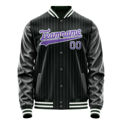 Custom Black Purple Teal Pinstripe Varsity Letterman Jacket