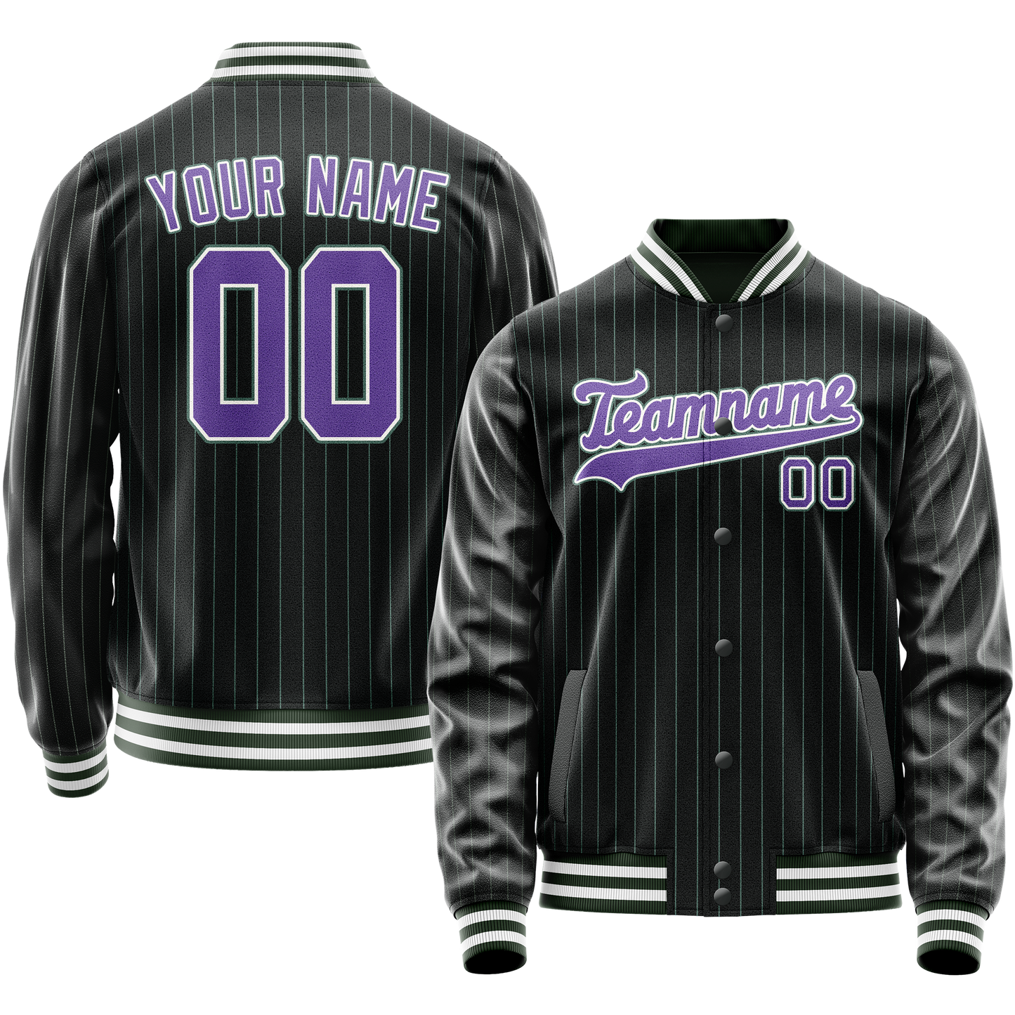 Custom Black Purple Teal Pinstripe Varsity Letterman Jacket