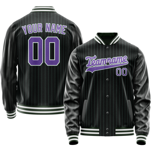 Custom Black Purple Teal Pinstripe Varsity Letterman Jacket